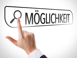 Possibility (in German) written in search bar on virtual screen