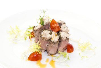 meat rolls at the restaurant on a white background