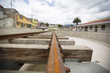 Fototapeta na wymiar Close-up of railway at the Otavalo station, Ecuador