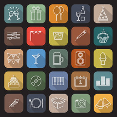 New Year line flat icons with long shadow