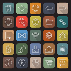 Tool bar line flat icons with long shadow