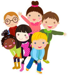 Group of kids wearing winter clothes