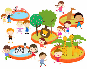 illustration of kids to the zoo