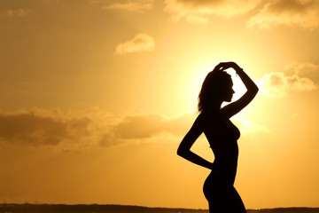 Woman enjoying sunset at the beach