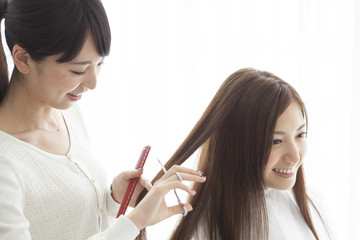 Women who cut the hair happily