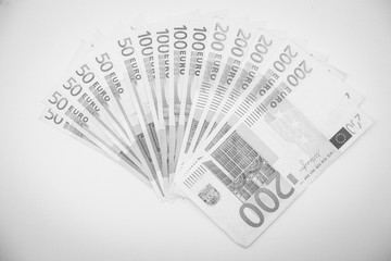 black and white euro banknote on white background