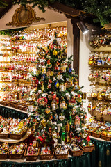 Christmas tree decorated in Bavarian New Year shop, Germany