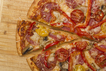 Homemade pizza with salami