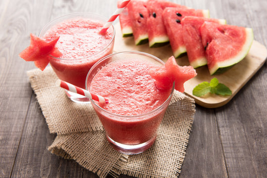 Healthy watermelon smoothie with of watermelon in star shape on