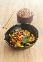 Fried spicy pork and sato