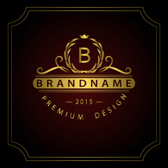 Monogram design elements, graceful template. Calligraphic elegant line art logo design. Gold Letter emblem B for Royalty, business card, Boutique, Hotel, Restaurant, Cafe, Jewelry. Vector illustration