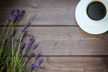 Obraz na płótnie Canvas Vintage photo of the lavender and cup of coffee