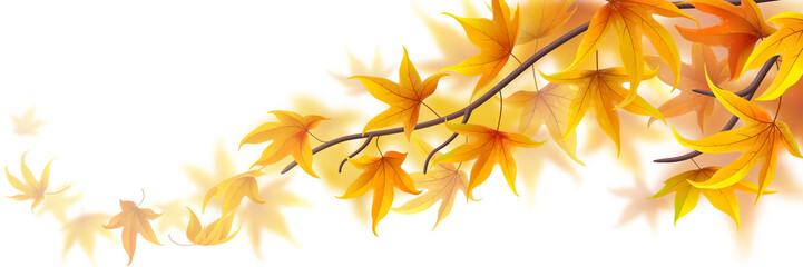 Naklejka na ściany i meble Autumn branch with maple leaves on white, vector illustration