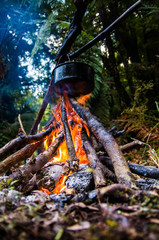 Campfire with billy boiling