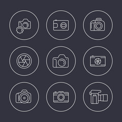 camera, dslr, diaphragm, photography line icons in circles, vector illustration, eps10, easy to edit