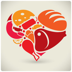 Heart shaped set of food icons