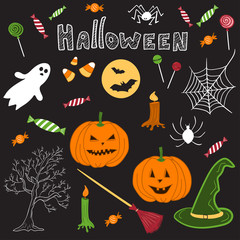 Hand drawn halloween theme cartoon design elements