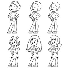 Smiling girls and boys with a broken arm in a cast.