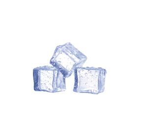 Obraz premium Three ice cubes on white background.