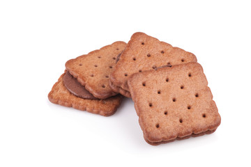 Sandwich biscuits, filled with chocolate, isolated on white back