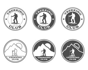 Set of monochrome outdoor adventure explorer camp badge, logo