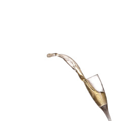 Glass of champagne with splash, isolated on white