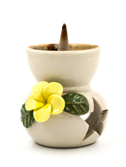 Burning incense stick holder ceramic, Yellow flower.