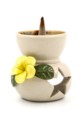 Burning incense stick holder ceramic, Yellow flower.