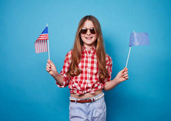 Girl with two flags