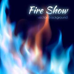 Fire show poster. Abstract red and blue burning fire flames