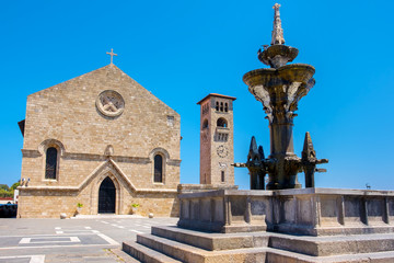 Fototapeta na wymiar Fountain and Church. Rhodes, Greece