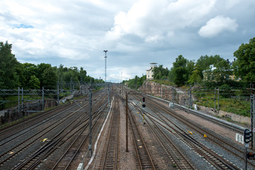 Fototapeta na wymiar Railway tracks in Helsinki, Finland.