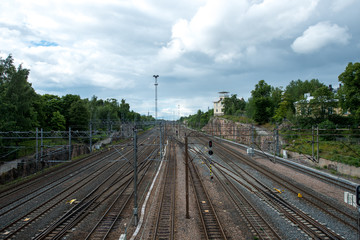 Fototapeta na wymiar Railway tracks in Helsinki, Finland.