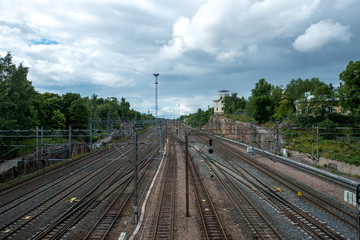 Obraz na płótnie Canvas Railway tracks in Helsinki, Finland.