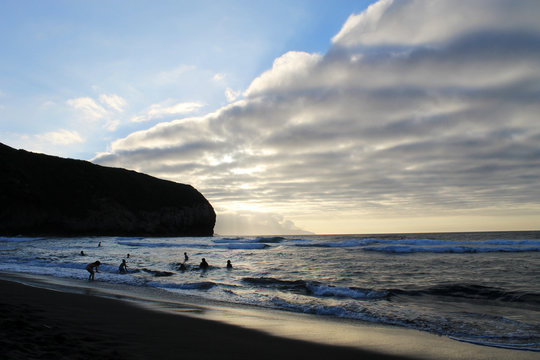 Beach In Azores On Sunset