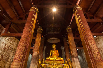Golden buddha statue in temple.