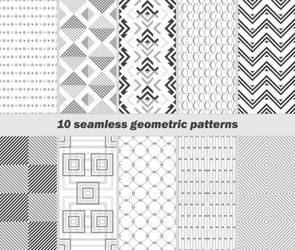 10 seamless geometric black and white patterns