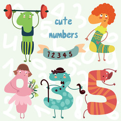 Fototapeta na wymiar Vector set-cute numbers.All numbers are very cute characters 6,7