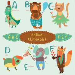 Very cute alphabet.A, b, c, d, e, f letters. Alligator, bear, ca