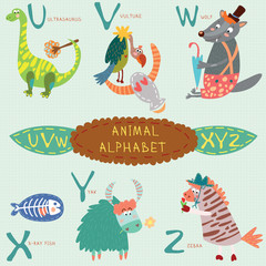 Very cute alphabet.U, v, w, x, y, z letters. Ultrasaurus, vultur