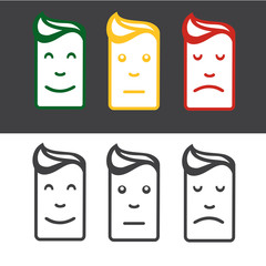 Emotion set. Set of three heads with various emotions. Positive, negative and neutral. Included colored and greyscale version.