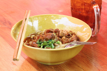 Noodles with pork with soup Thai style. Thai peoples call braise