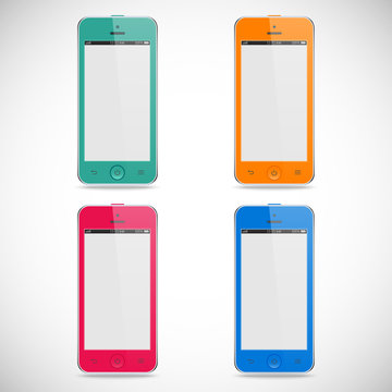 set of realistic detailed colored smartphones with touch screen