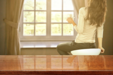 desk and woman with coffee 