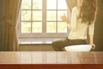 desk and woman with coffee 