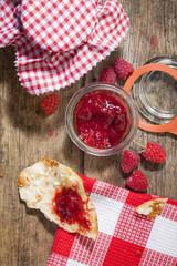 Homemade raspberry jam, top view