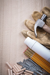 Wooden meter dowels construction plans claw hammer pair of safet