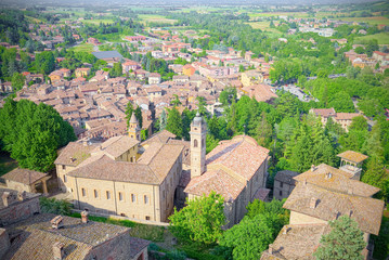 Fototapeta na wymiar Aerial view of Castell'Arquato, medieval Italian village, also the set of the movie Lady Hawke.