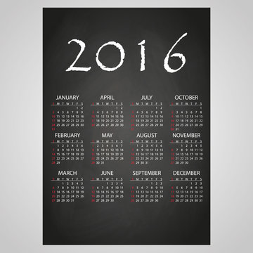 2016 wall calendar white text on black board eps10