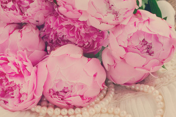 pink a  peony on lace